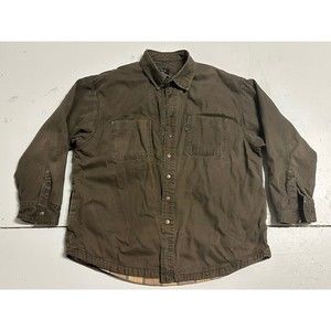 Vintage Lakin & McKey Men's Canvas Shirt Jacket Sz XL Brown Plaid Flannel Lined